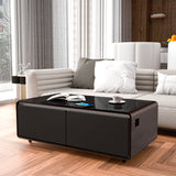Hearth and Haven Wade Smart Coffee Table with Dual Refrigerator Drawer, Bluetooth Speaker and Charging Station, Black Brown W1172137767