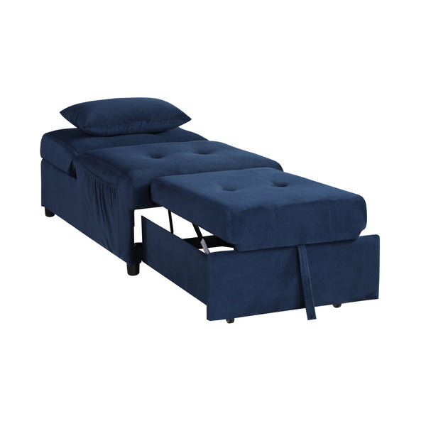 English Elm Modern Lift Top Storage Bench Convertible Velvet Sleeper with Hidden Storage, Pull-Out Bed and Pillow Dark Blue 45.75 L x 27.5 W x 16 H B011P170003