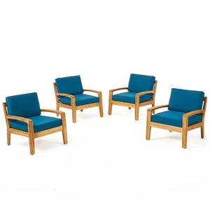 English Elm [set of 4] Grenada Solid Acacia Outdoor Club Chairs Slat Panel Patio Lounge Seating Teal 57977.00FMP4CUSH-DTSKIN4