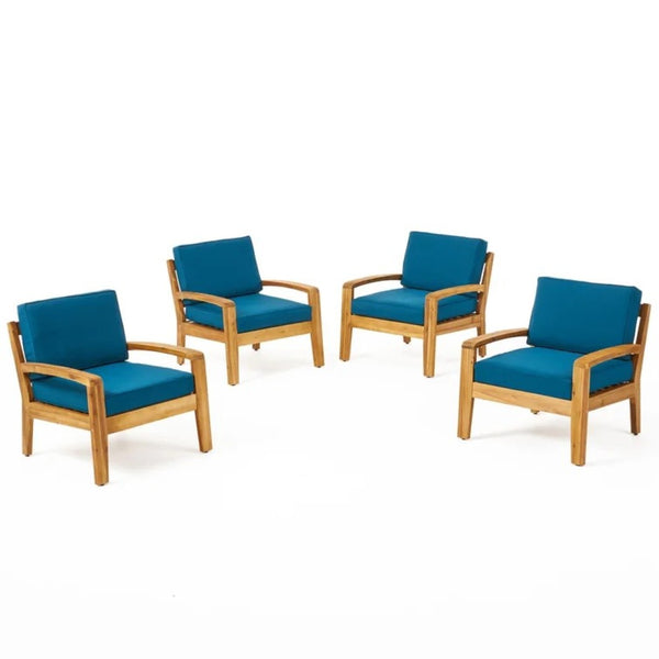 English Elm [set of 4] Grenada Solid Acacia Outdoor Club Chairs Slat Panel Patio Lounge Seating Teal 57977.00FMP4CUSH-DTSKIN4