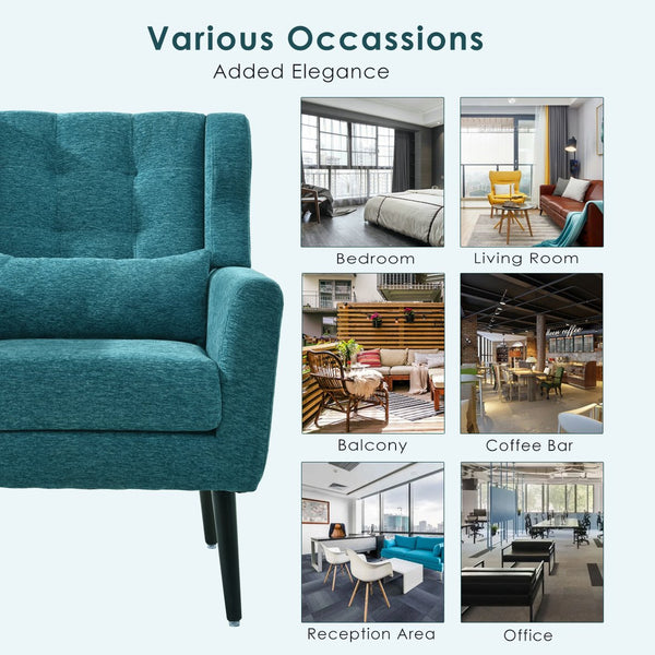 English Elm Modern Accent Chair with Ergonomic Chenille Upholstery, Padded Foam Seat and Solid Wood Legs, Stylish Lounge Seating for Living Room Bedroom Reading Nook Teal W1028P162721