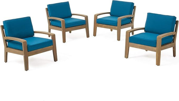 English Elm [set of 4] Grenada Solid Acacia Outdoor Club Chairs Slat Panel Patio Lounge Seating 57977.00FGRYMP4CUSH-DTSKIN4