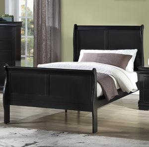 English Elm Louis Philip Low-Profile King Sleigh Bed with Elegant Panel Headboard and Sturdy Solid Wood Frame Black 54.4 L x 27.8 W x 5.5 H B011S00840