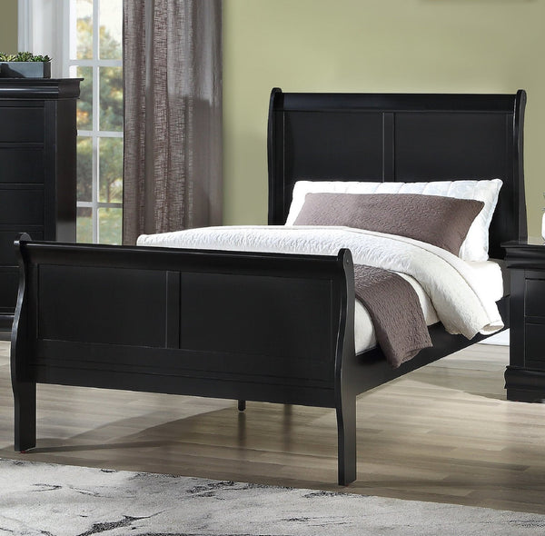 English Elm Louis Philip Low-Profile King Sleigh Bed with Elegant Panel Headboard and Sturdy Solid Wood Frame Black 54.4 L x 27.8 W x 5.5 H B011S00840
