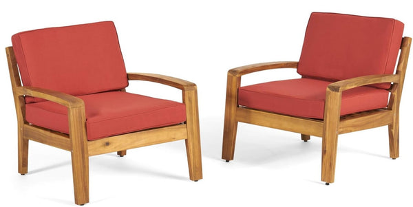 English Elm [set of 4] Grenada Solid Acacia Outdoor Club Chairs Slat Panel Patio Lounge Seating Red 57977.00FCUSH-REDSKIN