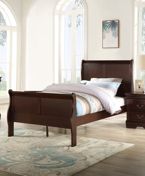 English Elm Louis Philip Low-Profile King Sleigh Bed with Elegant Panel Headboard and Sturdy Solid Wood Frame Cherry 54.4 L x 27.8 W x 5.5 H B011S00838