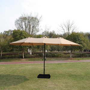 English Elm 15x9ft Double-Sided Rectangular Patio Umbrella with 48 LED Lights, Crank Lift, UV50+ Weatherproof Design taupe W419P145383