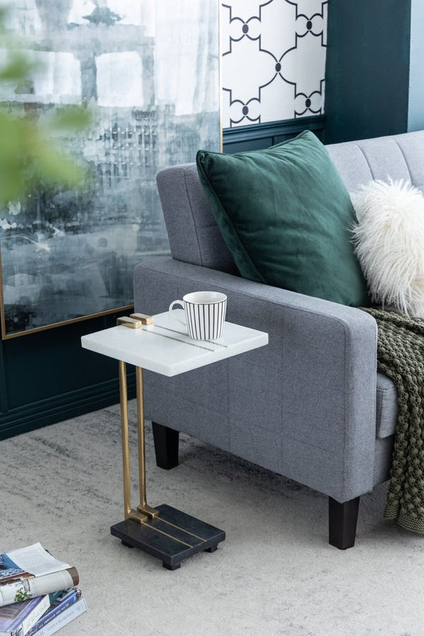 English Elm 12.5x12x22" Marble Aluminum C-shaped Accent Table Gold Frame Glam Living Room Sofa Side W2078P169960