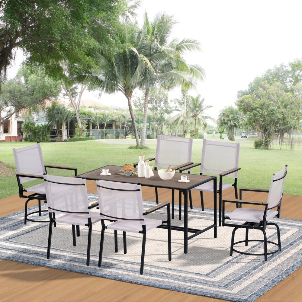 English Elm 7 Piece Patio Set - Weather-Resistant WPC Table, 4 Swivel Textilene Chairs, Rust-Proof Steel Frame, Comfort W427S00070