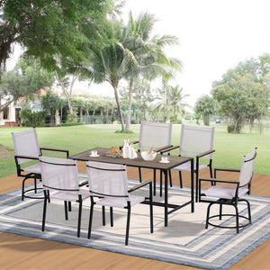 English Elm 7 Piece Patio Set - Weather-Resistant WPC Table, 4 Swivel Textilene Chairs, Rust-Proof Steel Frame, Comfort W427S00070