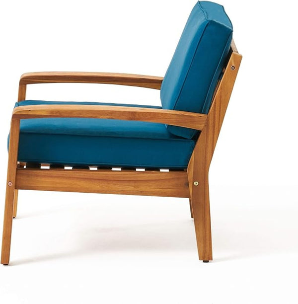 English Elm [set of 4] Grenada Solid Acacia Outdoor Club Chairs Slat Panel Patio Lounge Seating Teal 57977.00FMP4CUSH-DTSKIN4