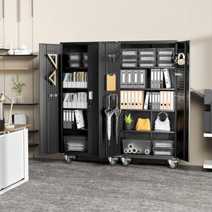 English Elm Veripco Heavy Steel Locking Cabinet with Adjustable Shelves and Rolling Casters W1505S00002