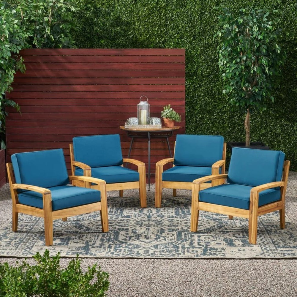 English Elm [set of 4] Grenada Solid Acacia Outdoor Club Chairs Slat Panel Patio Lounge Seating Teal 57977.00FMP4CUSH-DTSKIN4