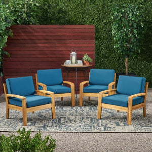 English Elm [set of 4] Grenada Solid Acacia Outdoor Club Chairs Slat Panel Patio Lounge Seating Teal 57977.00FMP4CUSH-DTSKIN4