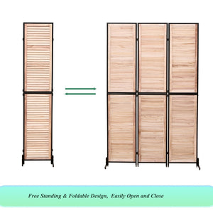 English Elm 3 Panel Paulownia Wood Louvered Folding Screen Freestanding Privacy Divider for Home W1757122147
