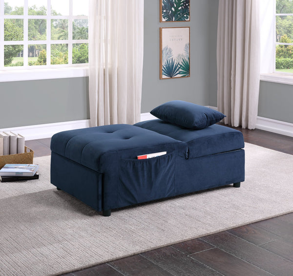 English Elm Modern Lift Top Storage Bench Convertible Velvet Sleeper with Hidden Storage, Pull-Out Bed and Pillow Dark Blue 45.75 L x 27.5 W x 16 H B011P170003