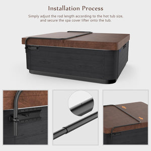English Elm Hot Tub Cover Lift Aluminum Spa Cover Lifter with Adjustable Length Reinforced Brackets, Easy Install, Black W1859P170127