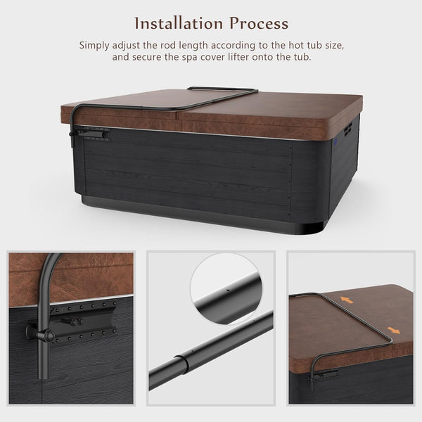 English Elm Hot Tub Cover Lift Aluminum Spa Cover Lifter with Adjustable Length Reinforced Brackets, Easy Install, Black W1859P170127