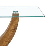 English Elm Modern Minimalist Transparent Tempered Glass Coffee Table With Wooden Mdf Legs and Stainless Steel Decorative Columns. Computer Desk. Game Table. Ct-907