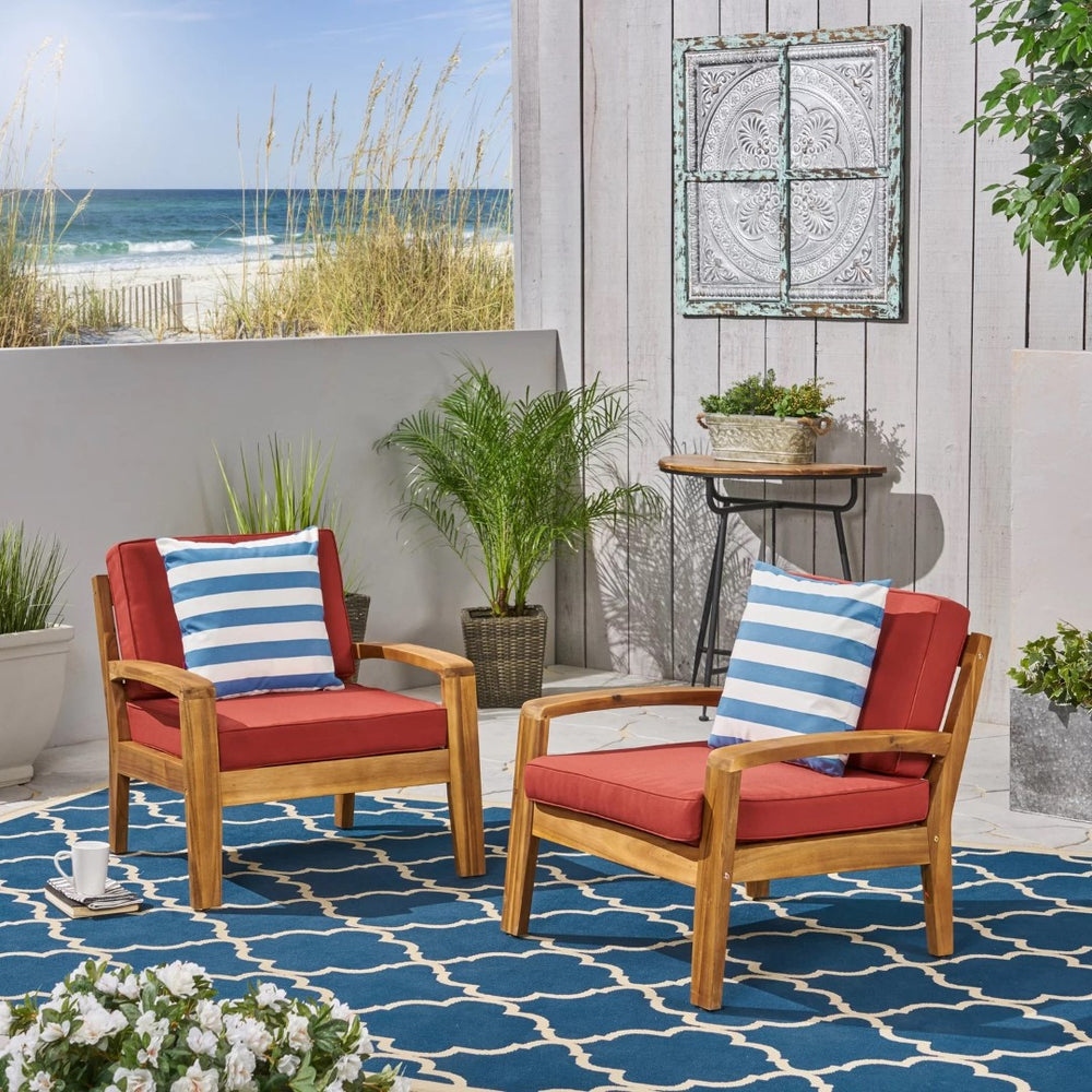 English Elm [set of 4] Grenada Solid Acacia Outdoor Club Chairs Slat Panel Patio Lounge Seating Red 57977.00FCUSH-REDSKIN