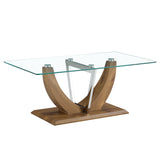 English Elm Modern Minimalist Transparent Tempered Glass Coffee Table With Wooden Mdf Legs and Stainless Steel Decorative Columns. Computer Desk. Game Table. Ct-907