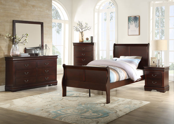 English Elm Louis Philip Low-Profile King Sleigh Bed with Elegant Panel Headboard and Sturdy Solid Wood Frame Cherry 54.4 L x 27.8 W x 5.5 H B011S00838