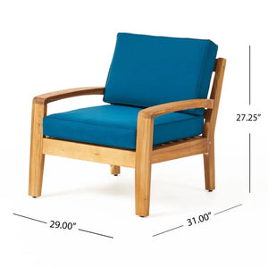 English Elm [set of 4] Grenada Solid Acacia Outdoor Club Chairs Slat Panel Patio Lounge Seating Teal 57977.00FMP4CUSH-DTSKIN4