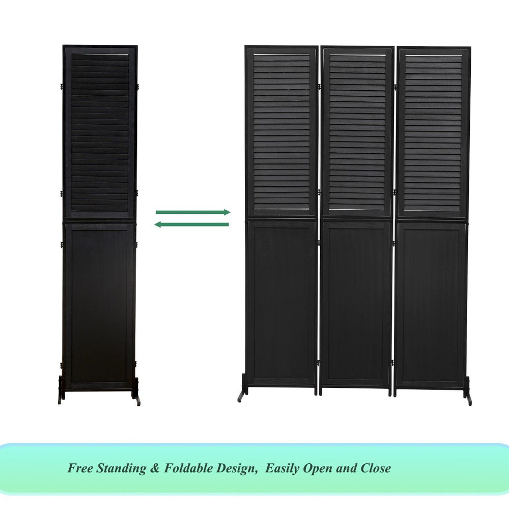 English Elm 3 Panel Paulownia Wood Louvered Folding Screen Freestanding Privacy Divider for Any Room W1757122143