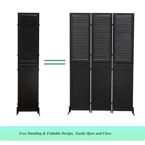 English Elm 3 Panel Paulownia Wood Louvered Folding Screen Freestanding Privacy Divider for Any Room W1757122143