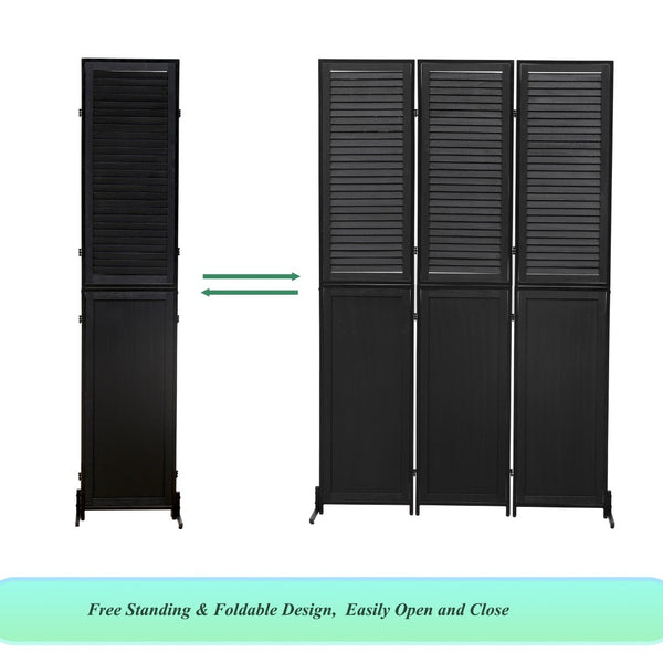 English Elm 3 Panel Paulownia Wood Louvered Folding Screen Freestanding Privacy Divider for Any Room W1757122143
