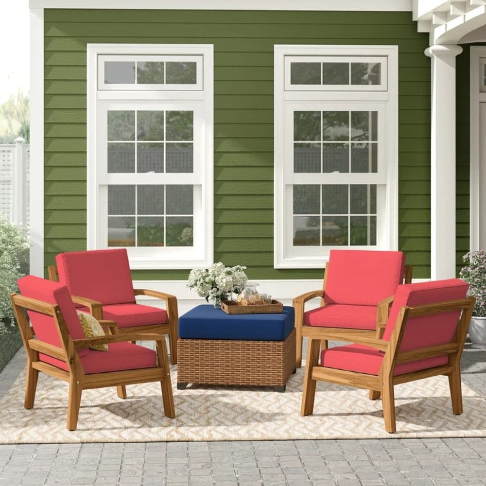 English Elm [set of 4] Grenada Solid Acacia Outdoor Club Chairs Slat Panel Patio Lounge Seating Red 57977.00FMP4CUSH-REDSKIN4