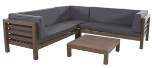 English Elm Oana Outdoor Acacia Wood Sectional Set with Weather Resistant Cushions for Patio 59101-02-64495DGY-64496GRY