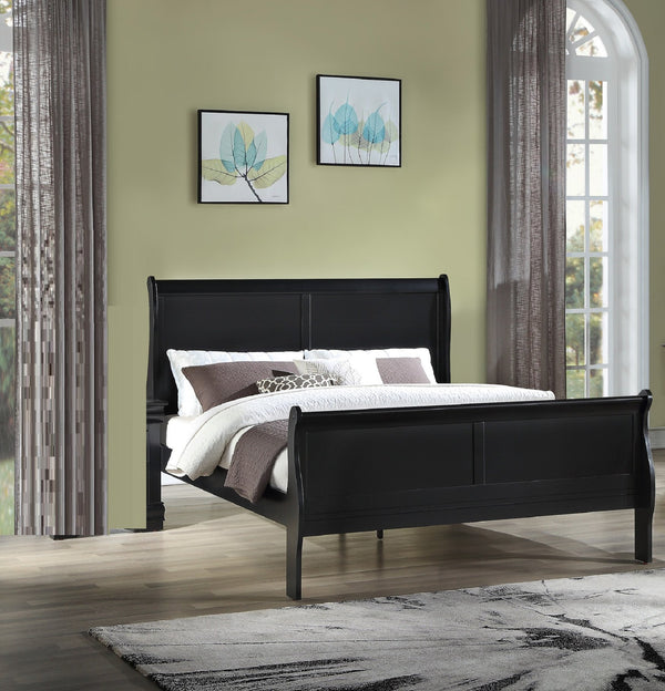 English Elm Louis Philip Low-Profile King Sleigh Bed with Elegant Panel Headboard and Sturdy Solid Wood Frame Black 57.4 L x 27.6 W x 5.2 H B011S00839