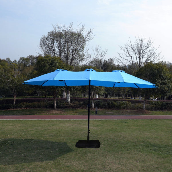 English Elm 15x9ft Double-Sided Rectangular Patio Umbrella with 48 LED Lights, Crank Lift, UV50+ Weatherproof Design Blue W419P145384