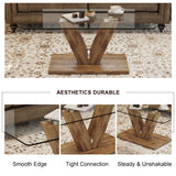 English Elm A Modern Minimalist Style Coffee Table. Transparent Tempered Glass Tabletop With Wooden Mdf Columns. Suitable For Living Room and Dining Room. Ct-V