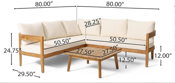 English Elm Brooklyn Acacia Hardwood Outdoor Sofa Set with Slat Design and Weather Resistant Cushions 73146.00_73147.00_74101.00BGE