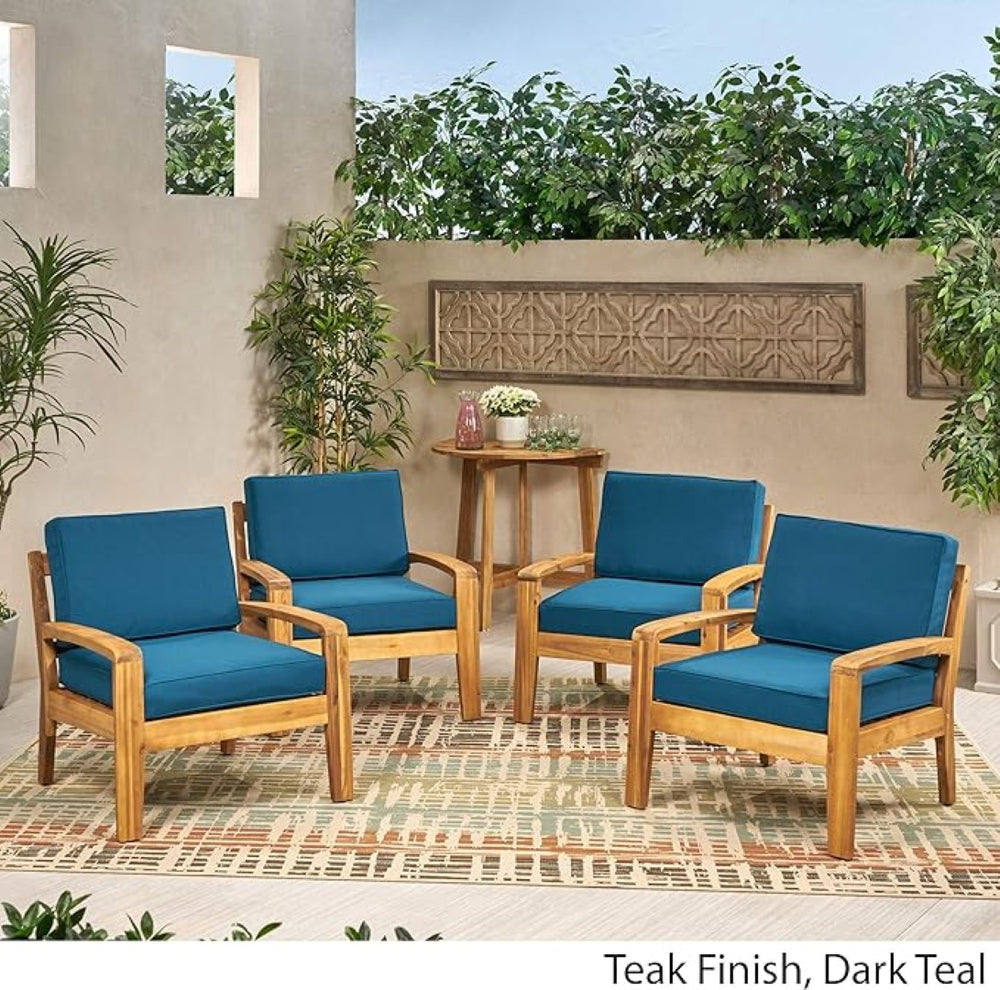 English Elm [set of 4] Grenada Solid Acacia Outdoor Club Chairs Slat Panel Patio Lounge Seating Teal 57977.00FMP4CUSH-DTSKIN4