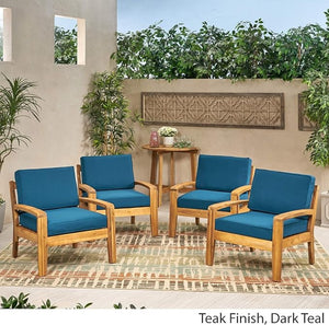 English Elm [set of 4] Grenada Solid Acacia Outdoor Club Chairs Slat Panel Patio Lounge Seating Teal 57977.00FMP4CUSH-DTSKIN4