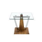 English Elm Modern Minimalist Transparent Tempered Glass Coffee Table With Wooden Mdf Legs and Stainless Steel Decorative Columns. Computer Desk. Game Table. Ct-907