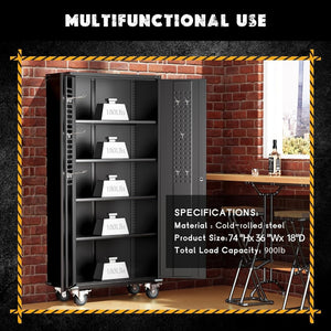 English Elm Veripco Heavy Steel Locking Cabinet with Adjustable Shelves and Rolling Casters W1505S00002