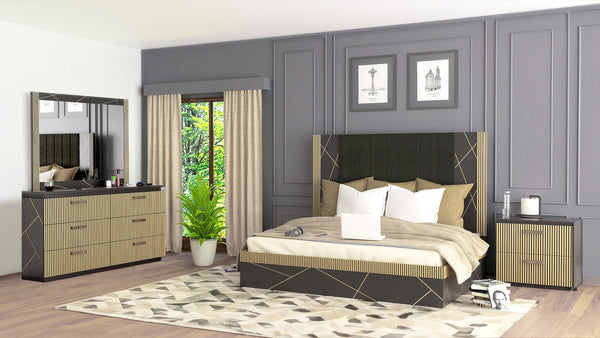 English Elm Modern 4Pc King Bedroom Set: Sustainable Mango Wood With Brass Accents, Storage & Timeless Elegance B009S01020