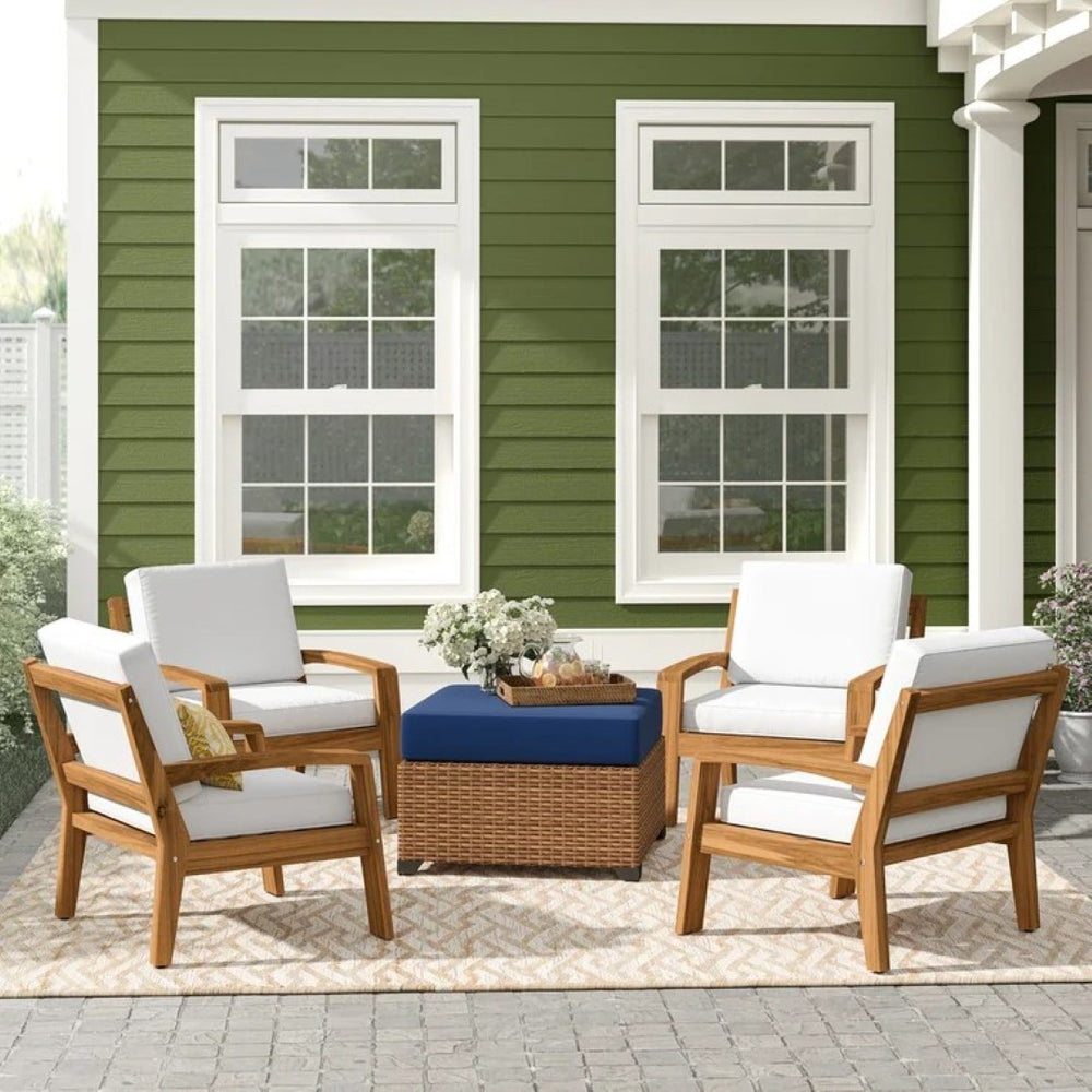 English Elm [set of 4] Grenada Solid Acacia Outdoor Club Chairs Slat Panel Patio Lounge Seating Beige 57977.00FMP4CUSH-BEISKIN4
