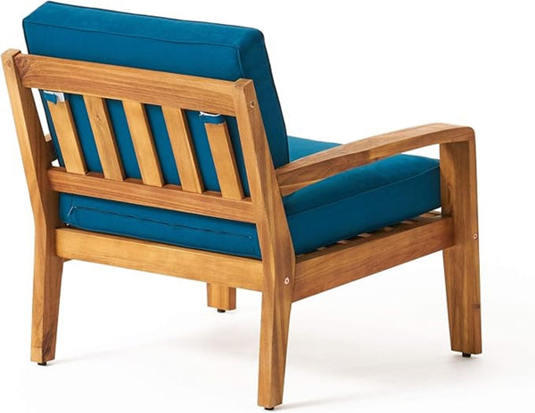 English Elm [set of 4] Grenada Solid Acacia Outdoor Club Chairs Slat Panel Patio Lounge Seating Teal 57977.00FMP4CUSH-DTSKIN4