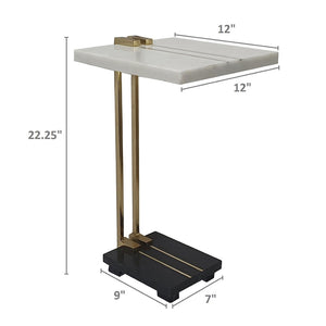 English Elm 12.5x12x22" Marble Aluminum C-shaped Accent Table Gold Frame Glam Living Room Sofa Side W2078P169960