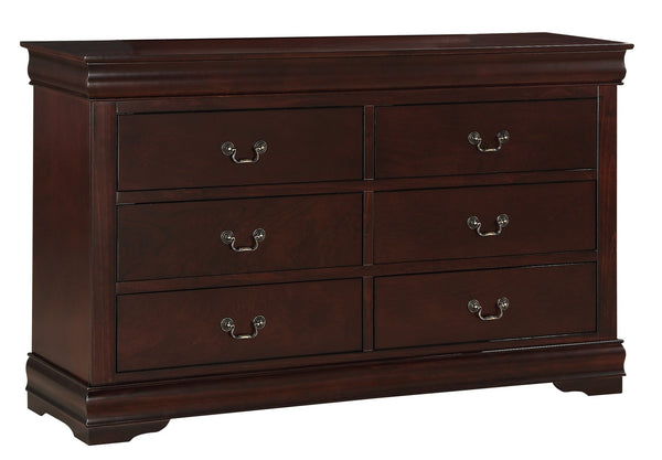 English Elm 1pc Solid Wood Six-Drawer Louis Philip Dresser with Sleek Transitional Design and Ample Storage Space Cherry 59.5 L x 17.75 W x 36.8 H B011P170033