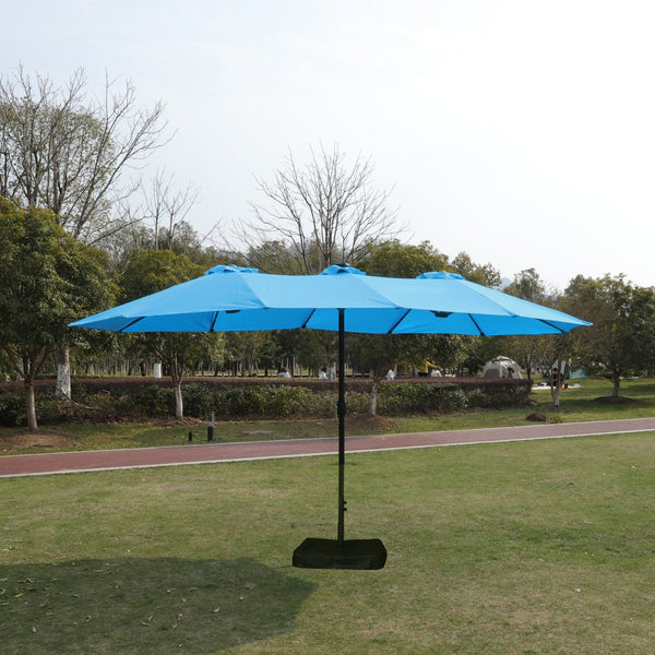 English Elm 15x9ft Double-Sided Rectangular Patio Umbrella with 48 LED Lights, Crank Lift, UV50+ Weatherproof Design Blue W419P145384