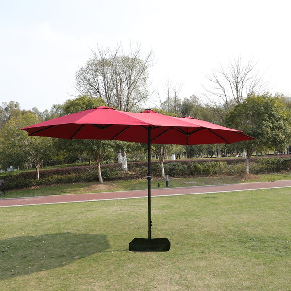 English Elm 15x9ft Double-Sided Rectangular Patio Umbrella with 48 LED Lights, Crank Lift, UV50+ Weatherproof Design Red W419P145382