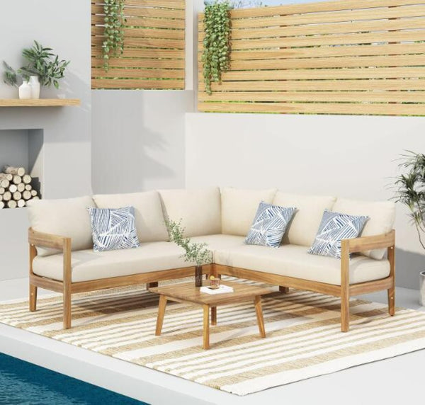 English Elm Brooklyn Acacia Hardwood Outdoor Sofa Set with Slat Design and Weather Resistant Cushions 73146.00_73147.00_74101.00BGE