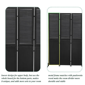 English Elm 3 Panel Paulownia Wood Louvered Folding Screen Freestanding Privacy Divider for Any Room W1757122143