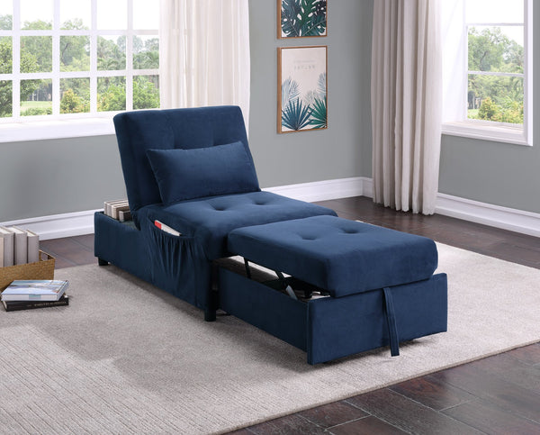 English Elm Modern Lift Top Storage Bench Convertible Velvet Sleeper with Hidden Storage, Pull-Out Bed and Pillow Dark Blue 45.75 L x 27.5 W x 16 H B011P170003